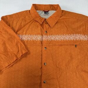 The North Face Shirt Mens 2XL Orange Geometric Short Sleeve Button Up Hiking